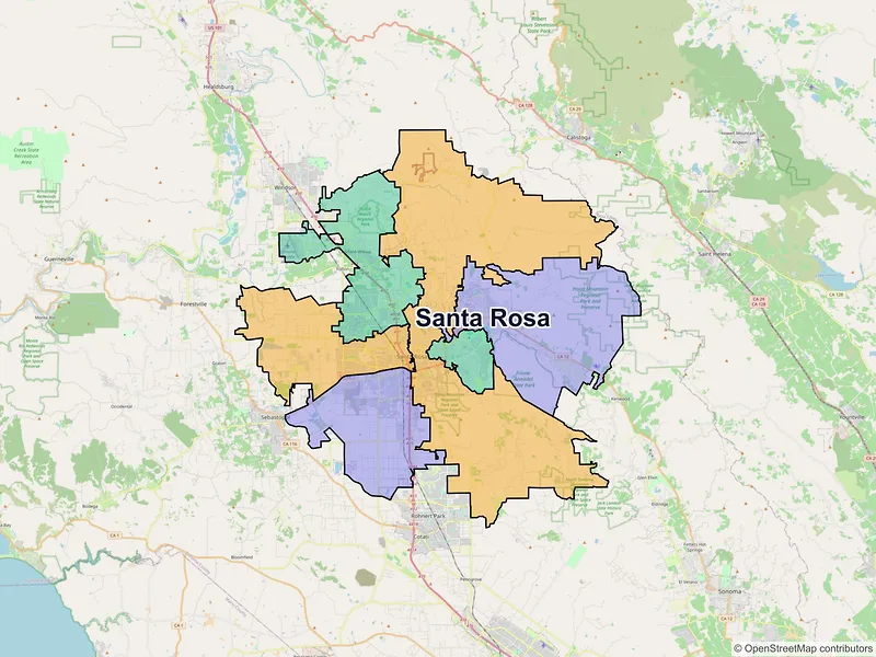 Map of Santa Rosa, California and ZIP codes