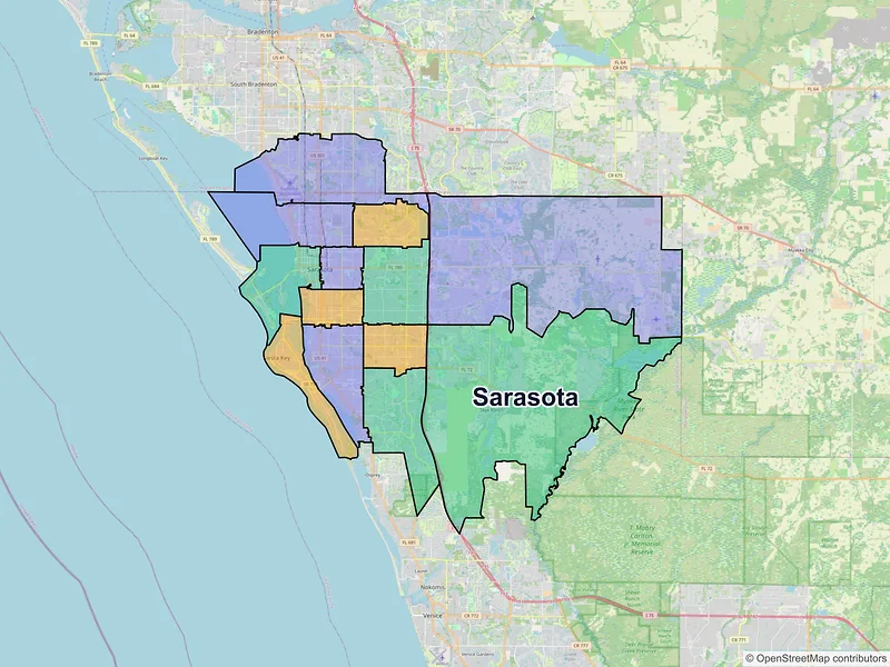 Map of Sarasota, Florida and ZIP codes