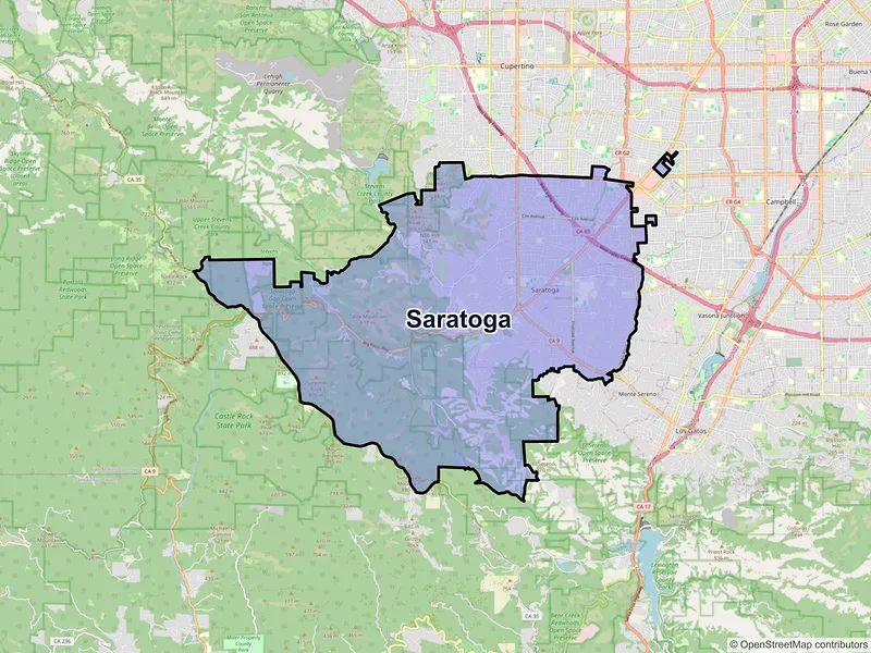 Map of Saratoga, California and ZIP codes