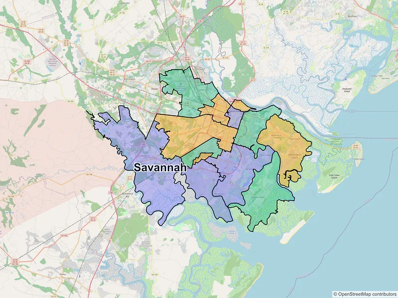Map of Savannah, Georgia and ZIP codes