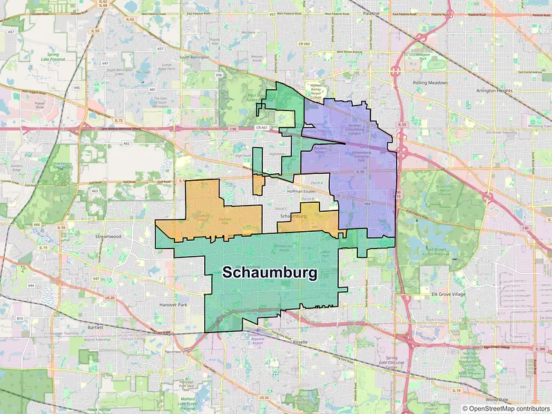 Map of Schaumburg, Illinois and ZIP codes
