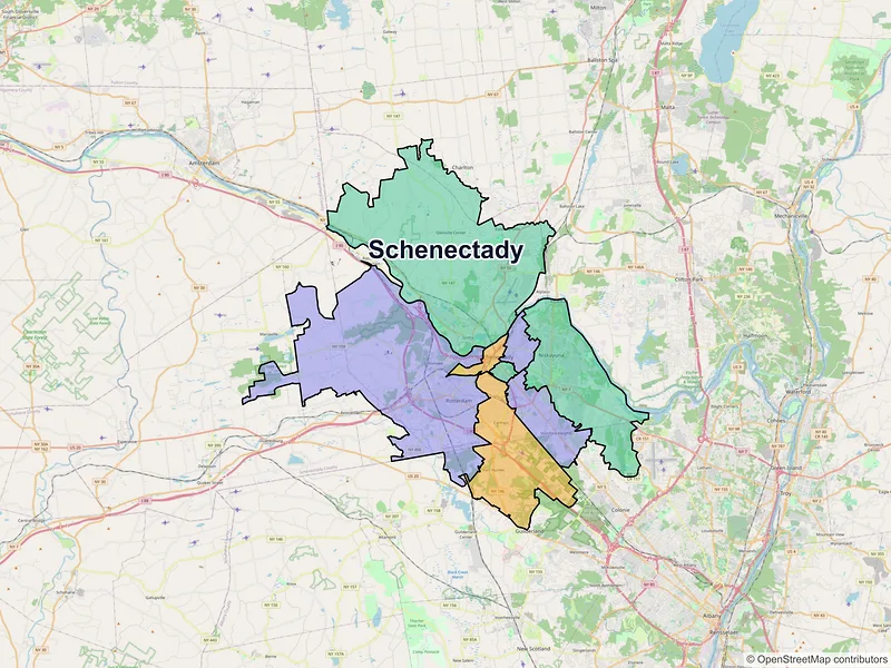 Map of Schenectady, New York and ZIP codes