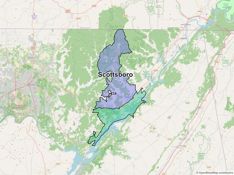 Map of Scottsboro, Alabama and ZIP codes