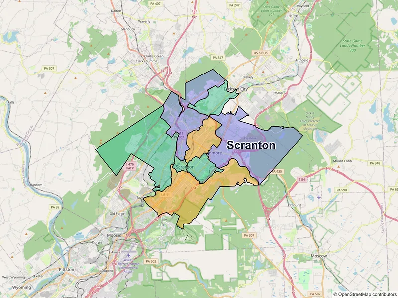 Map of Scranton, Pennsylvania and ZIP codes