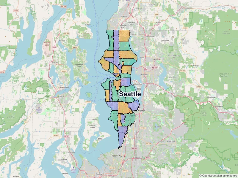 Map of Seattle, Washington and ZIP codes