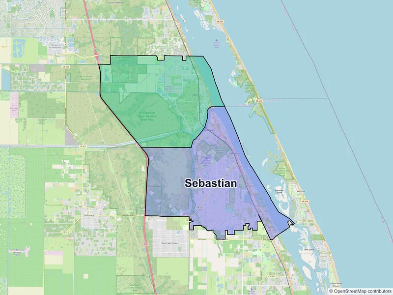 Map of Sebastian, Florida and ZIP codes