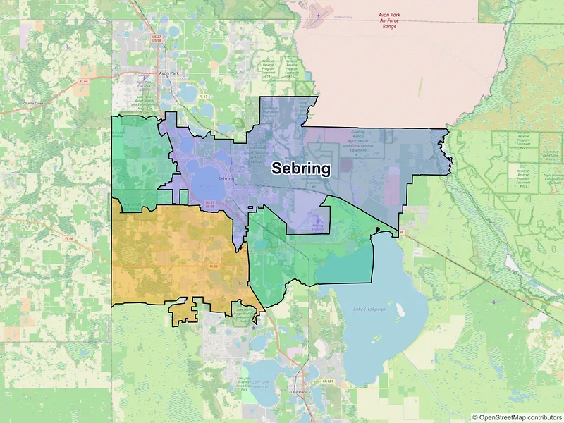 Map of Sebring, Florida and ZIP codes