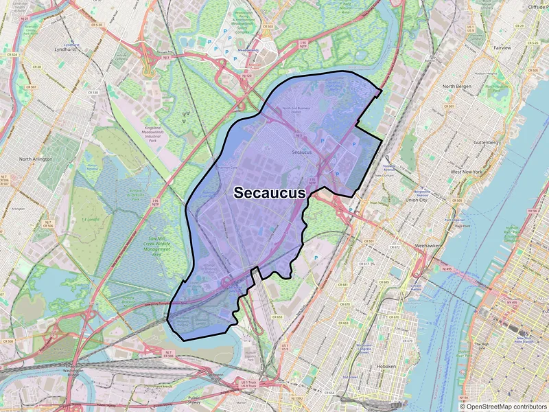 Map of Secaucus, New Jersey and ZIP codes