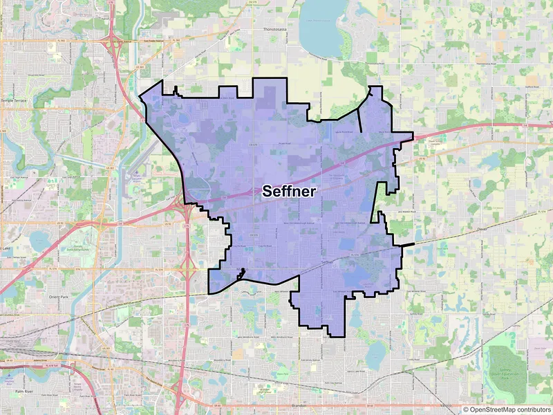 Map of Seffner, Florida and ZIP codes