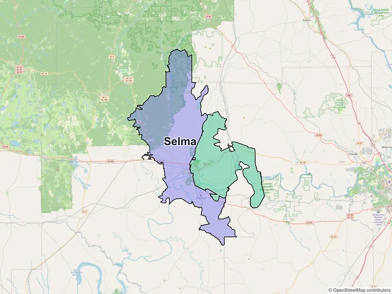 Map of Selma, Alabama and ZIP codes