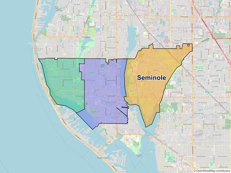 Map of Seminole, Florida and ZIP codes