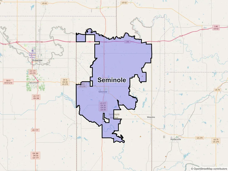 Map of Seminole, Oklahoma and ZIP codes
