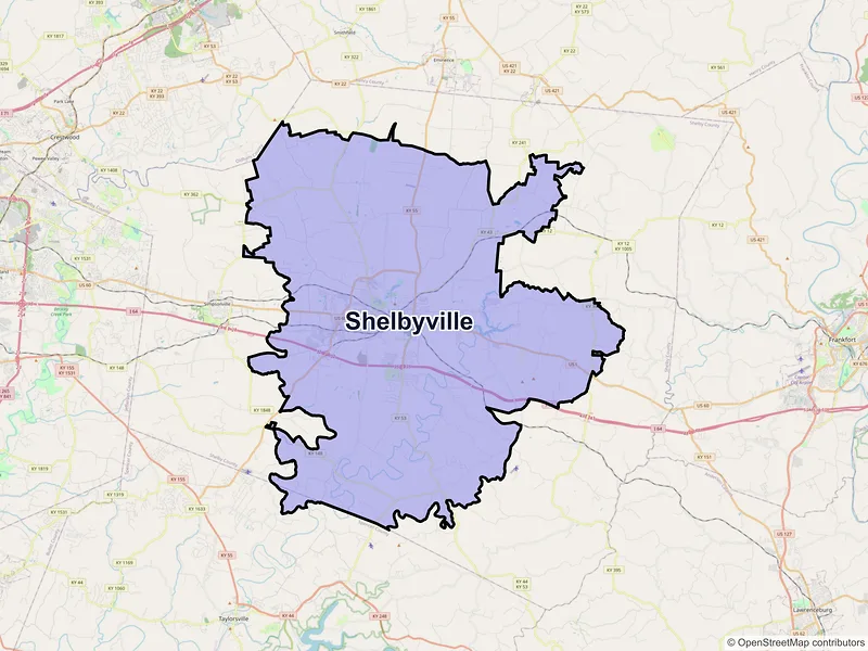 Map of Shelbyville, Kentucky and ZIP codes