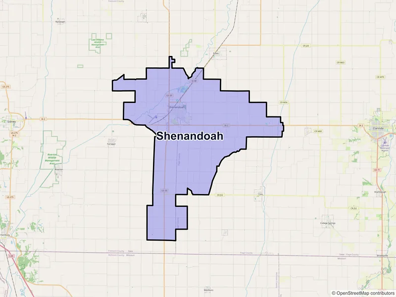 Map of Shenandoah, Iowa and ZIP codes