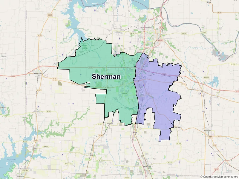 Map of Sherman, Texas and ZIP codes