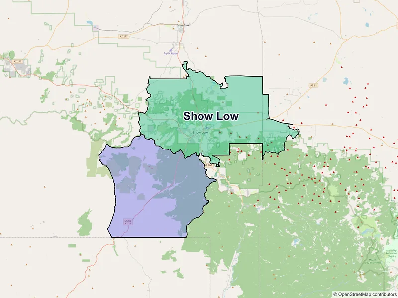 Map of Show Low, Arizona and ZIP codes