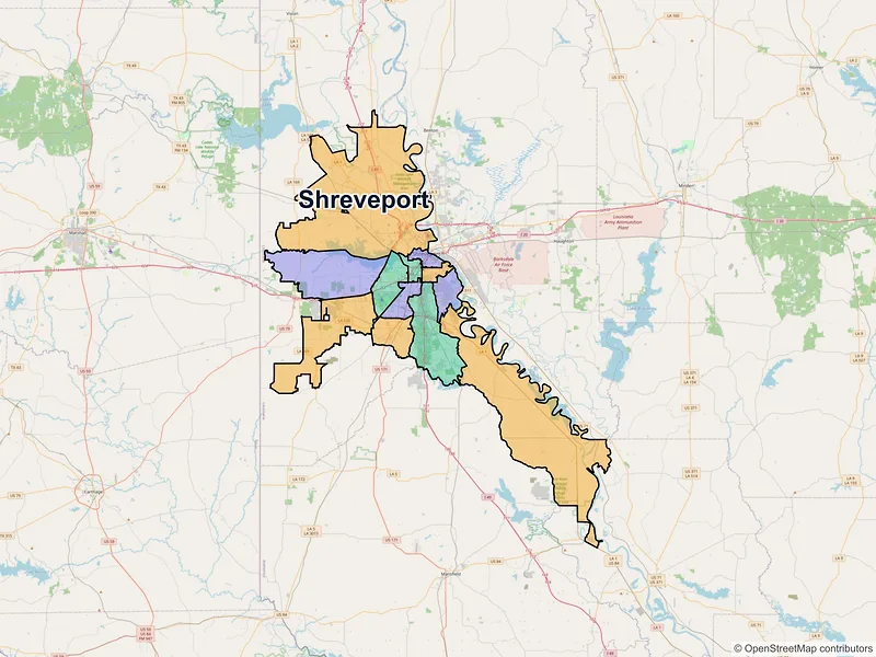 Map of Shreveport, Louisiana and ZIP codes