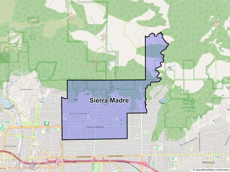 Map of Sierra Madre, California and ZIP codes