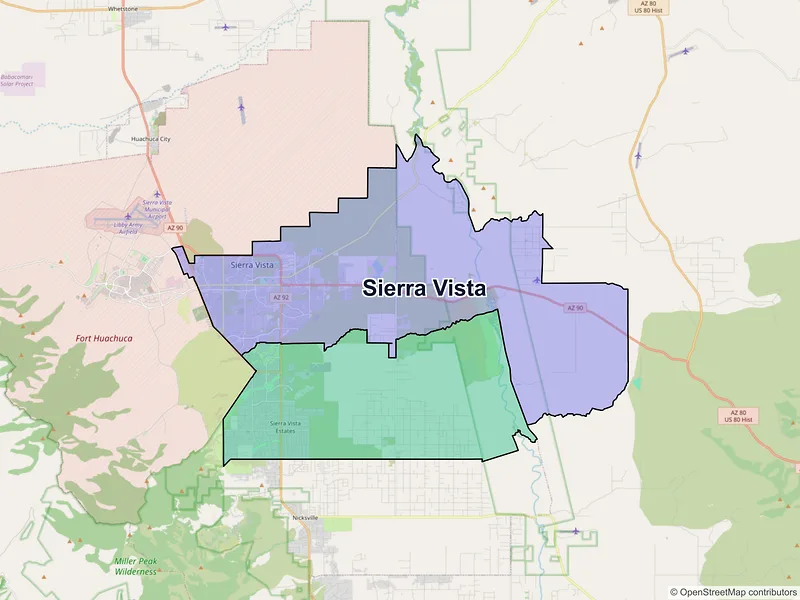 Map of Sierra Vista, Arizona and ZIP codes