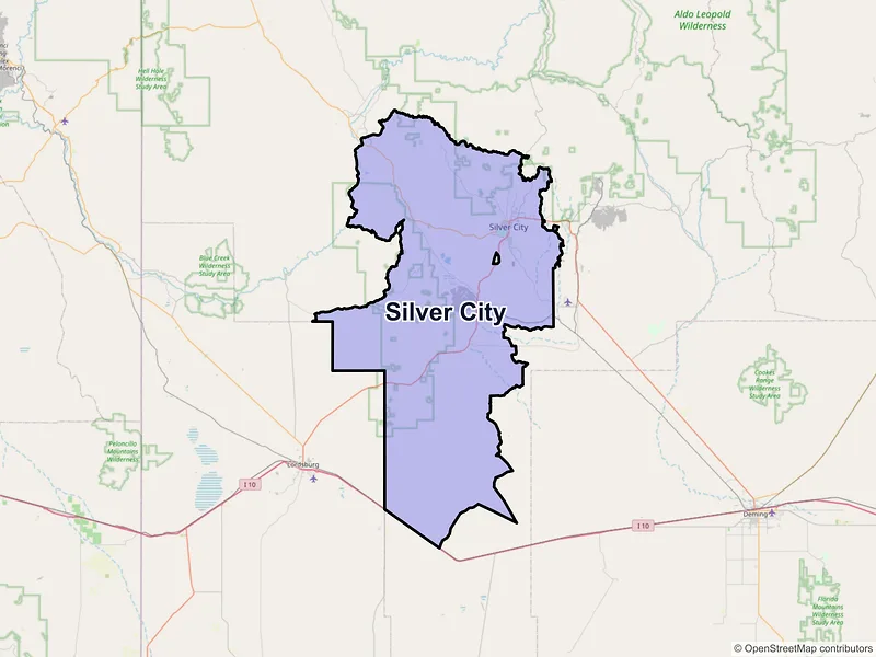 Map of Silver City, New Mexico and ZIP codes