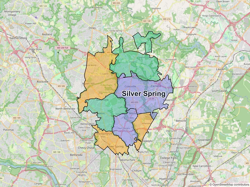 Map of Silver Spring, Maryland and ZIP codes
