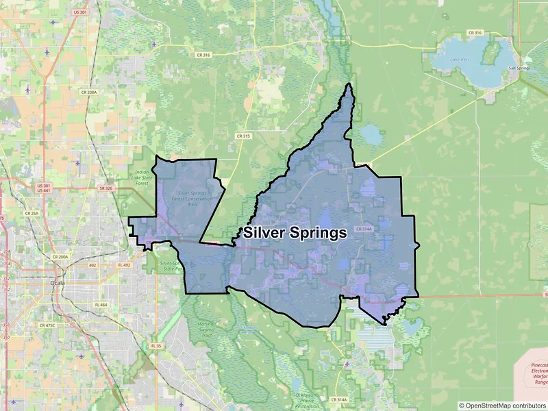 Map of Silver Springs, Florida and ZIP codes