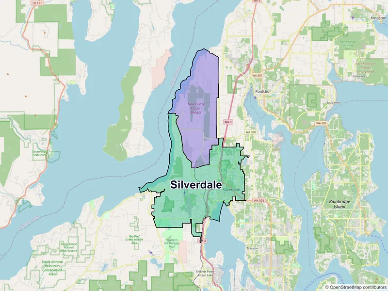 Map of Silverdale, Washington and ZIP codes