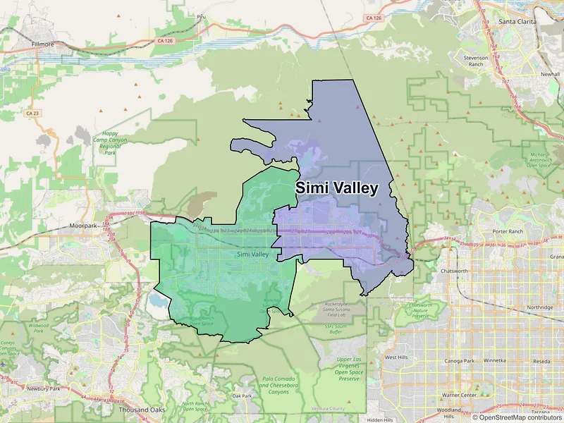 Map of Simi Valley, California and ZIP codes