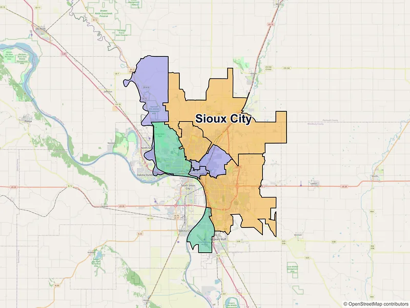 Map of Sioux City, Iowa and ZIP codes