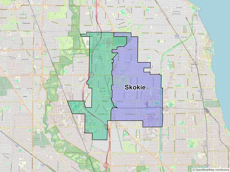 Map of Skokie, Illinois and ZIP codes