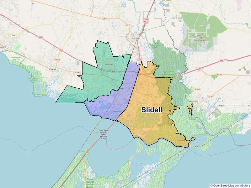 Map of Slidell, Louisiana and ZIP codes