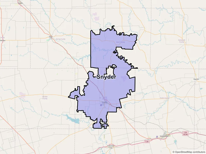 Map of Snyder, Texas and ZIP codes