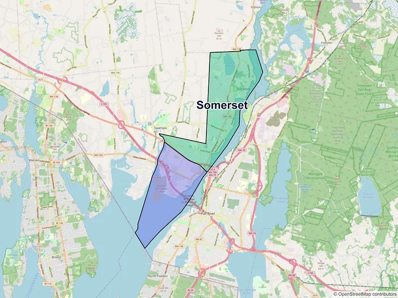 Map of Somerset, Massachusetts and ZIP codes