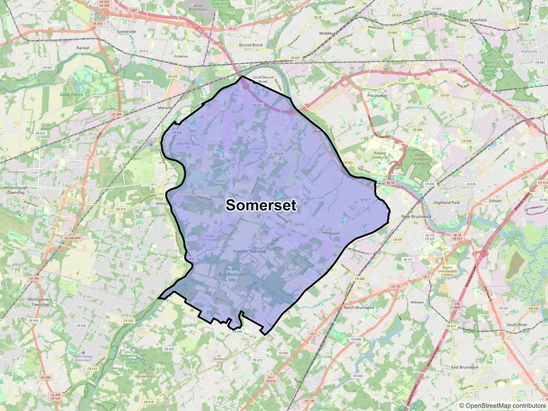 Map of Somerset, New Jersey and ZIP codes