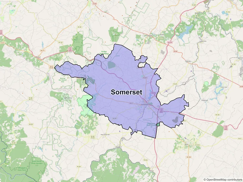 Map of Somerset, Pennsylvania and ZIP codes