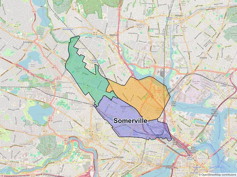 Map of Somerville, Massachusetts and ZIP codes
