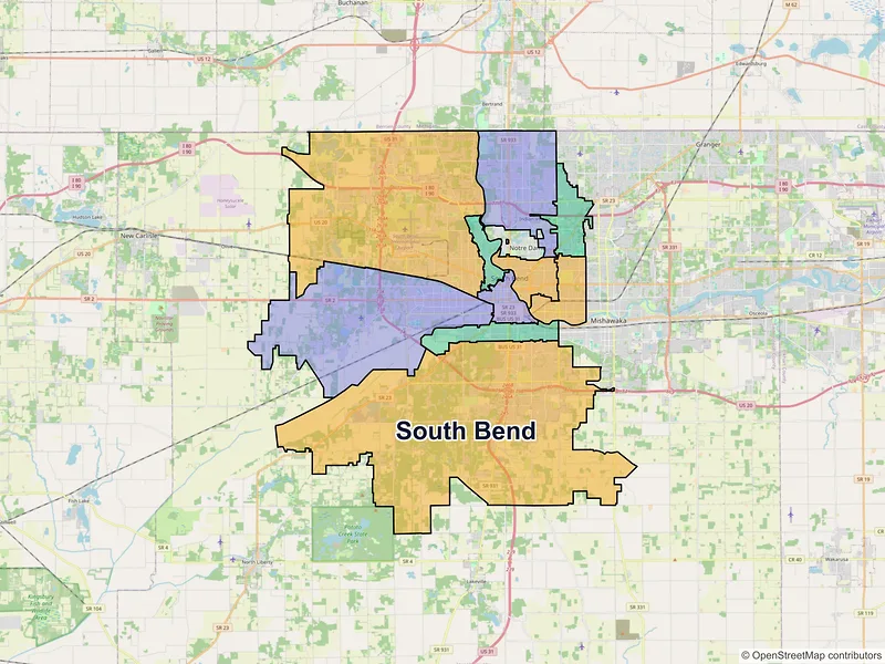 Map of South Bend, Indiana and ZIP codes
