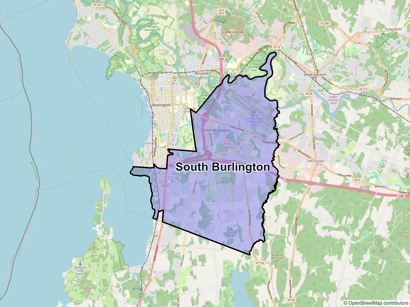 Map of South Burlington, Vermont and ZIP codes