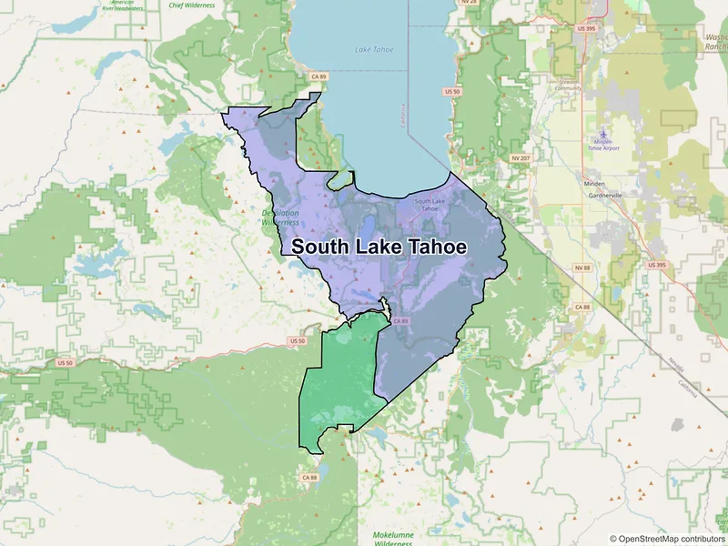 Map of South Lake Tahoe, California and ZIP codes
