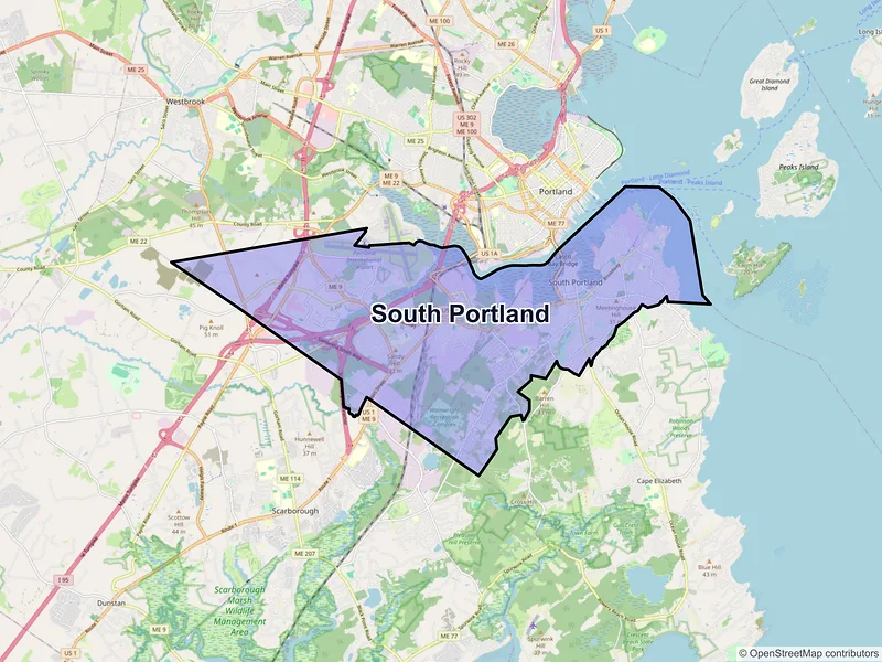 Map of South Portland, Maine and ZIP codes