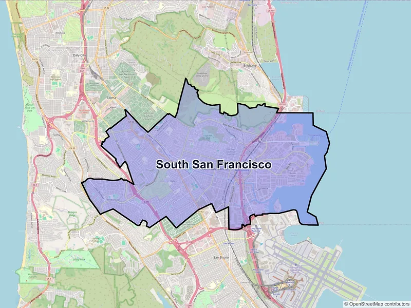 Map of South San Francisco, California and ZIP codes