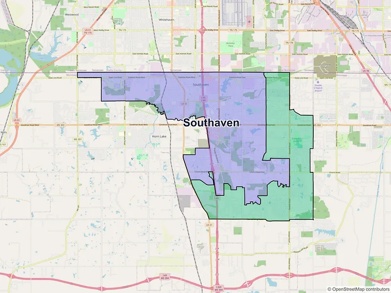 Map of Southaven, Mississippi and ZIP codes