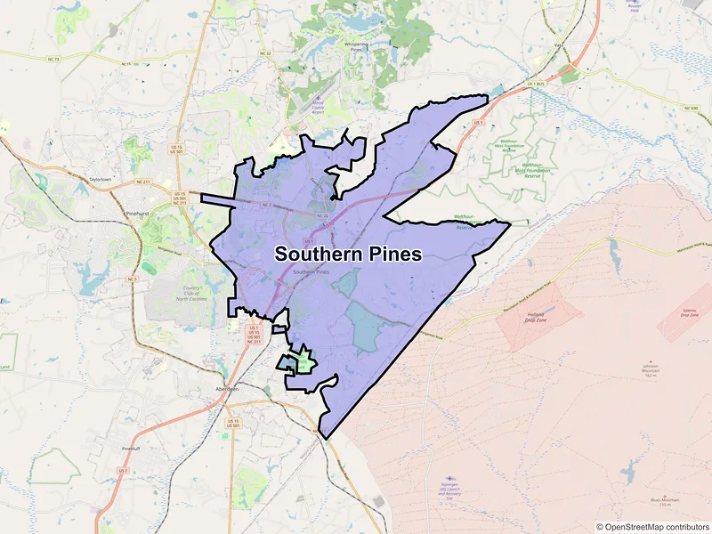 Map of Southern Pines, North Carolina and ZIP codes