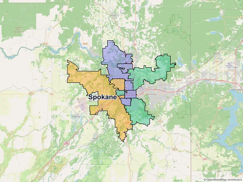 Map of Spokane, Washington and ZIP codes