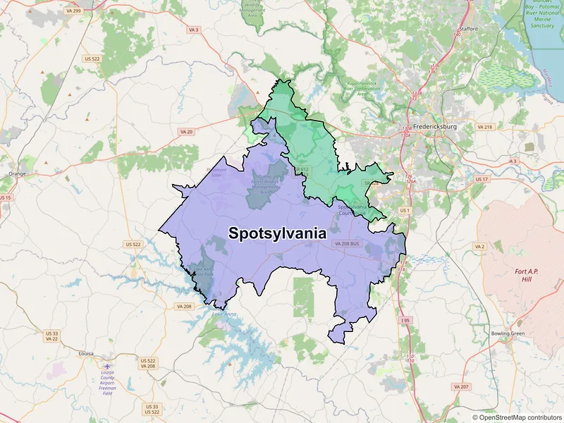 Map of Spotsylvania, Virginia and ZIP codes
