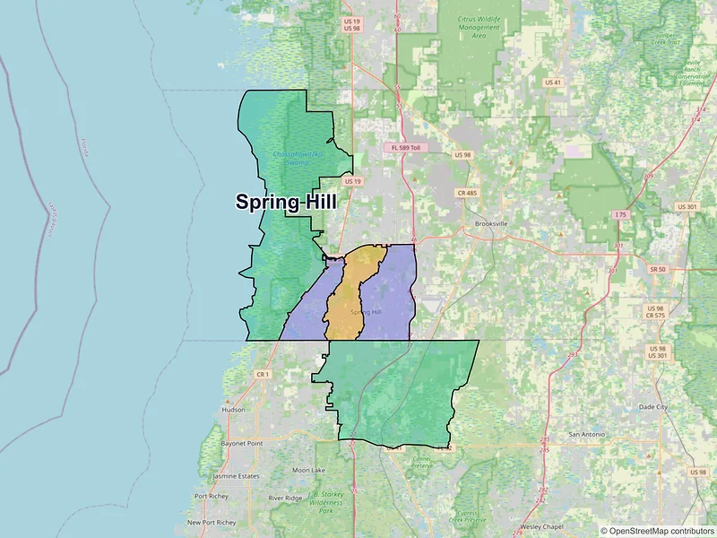 Map of Spring Hill, Florida and ZIP codes