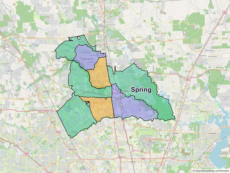 Map of Spring, Texas and ZIP codes