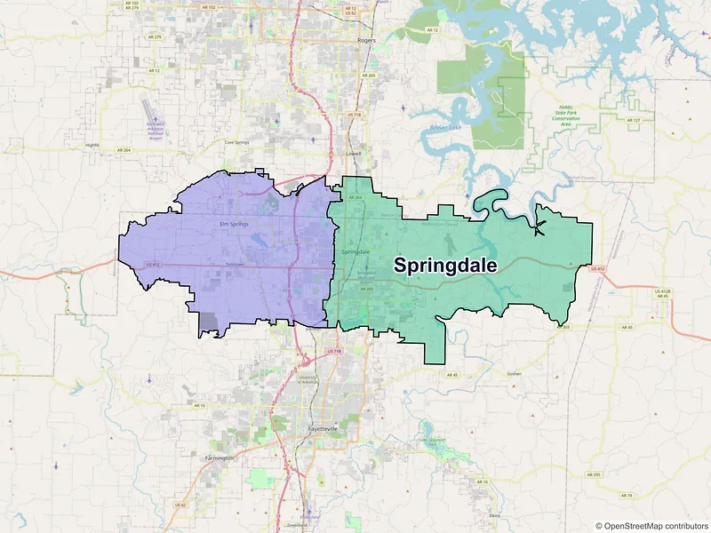 Map of Springdale, Arkansas and ZIP codes