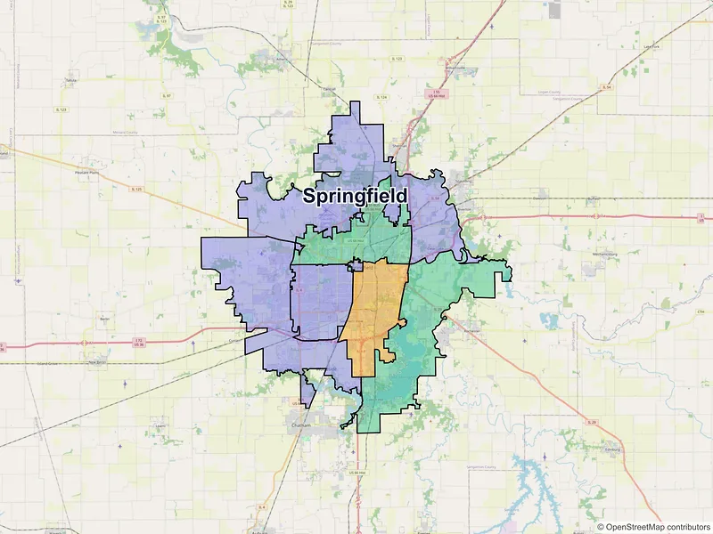 Map of Springfield, Illinois and ZIP codes