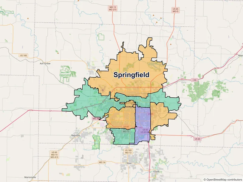 Map of Springfield, Missouri and ZIP codes